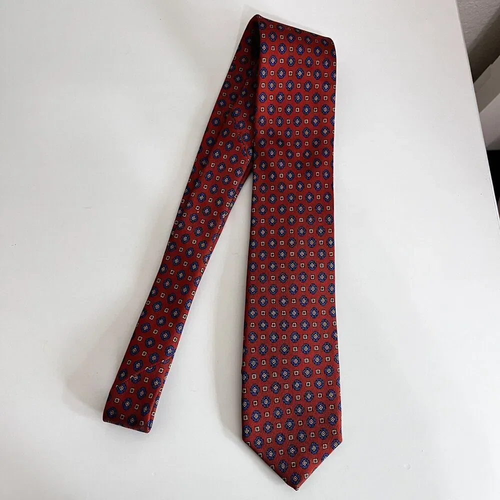 Robert Talbott 100% Silk Tie Orange Blue Made In USA Monterey, CA Men's
